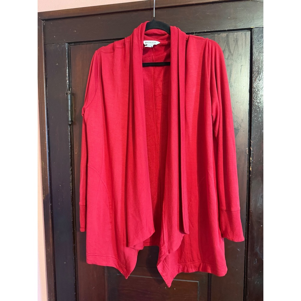 Athleta Pranayama Wrap II Red Open Front Cardigan Athletic Tencel Modal Small